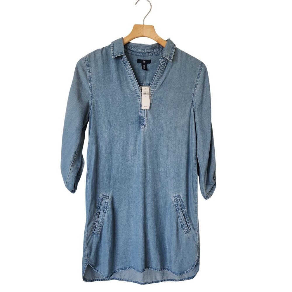 NEW Gap Lyocell Tunic Shirt Dress Blue Lightweight Soft Comfy Cozy Casual Cute